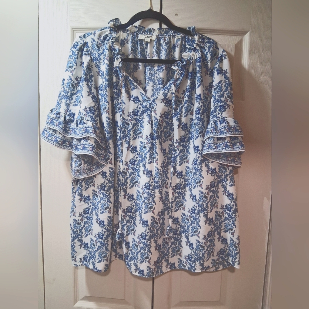 Blue and White Floral Women's Top